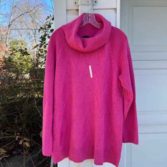 NWT Talbots Pretty Pink Multicolored Flecks Diamond Weave Cowl Neck Sweater - Picture 5 of 6